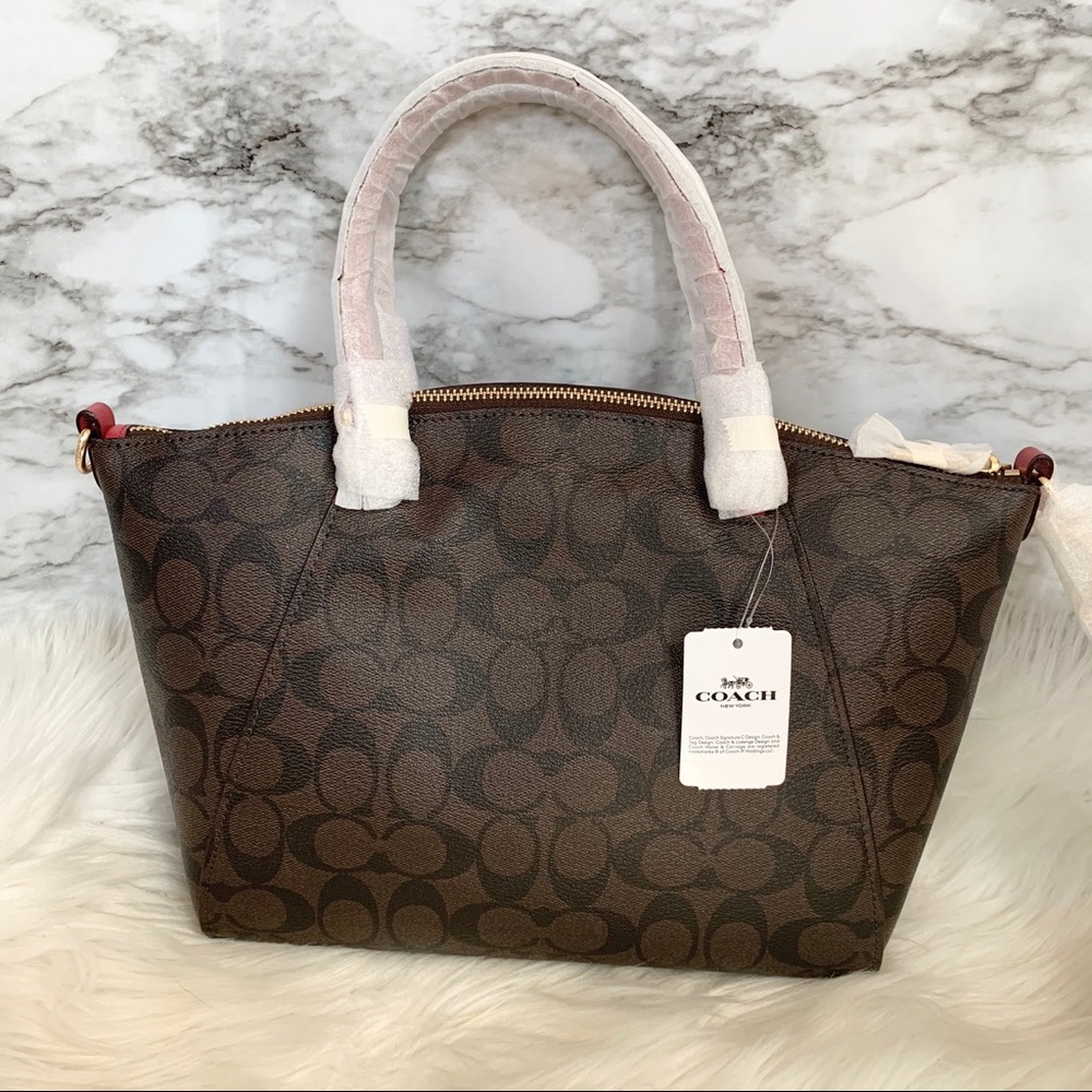 Coach Prairie Satchel Signature Canvas Brown Red - Picture 4 of 7